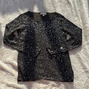 Michael Kors Grey Sequin Knit Sweater Top Medium | Sparkly Party Holiday